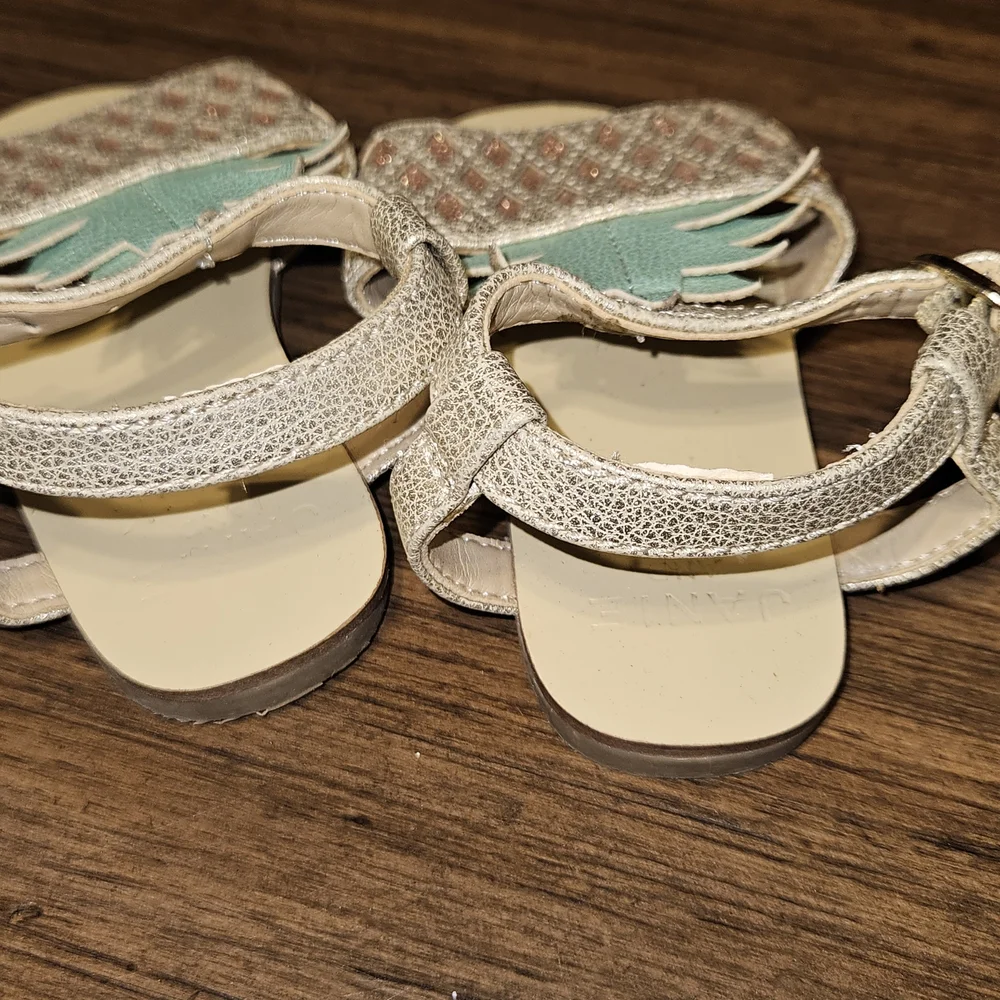 Janie and Jack Pineapple Sandals - Cream and Mint Infant Size 4